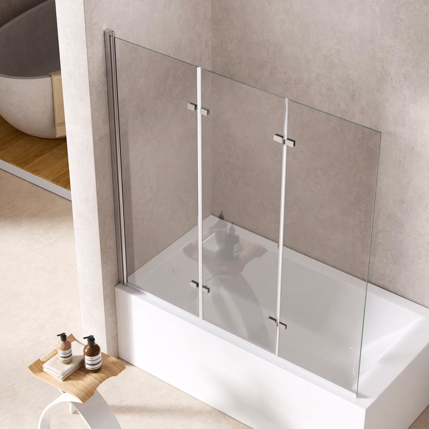 S'AFIELINA Cabine doccia pieghevole 3 pezzi per vasca 130x140 cm, vetro di sicurezza ESG 6 mm con rivestimento NANO Easy-Clean