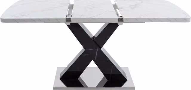 Tavolo da pranzo allungabile REDOM moderno rettangolare in MDF e metallo, effetto marmo bianco e nero, L: 120-160 cm, P: 80 cm, H: 76,5 cm – 1