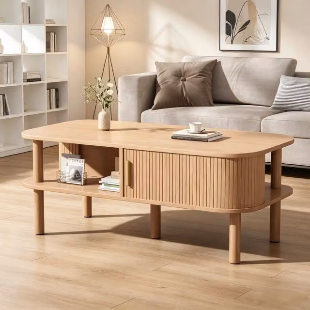 Tavolino rettangolare SINGULARTY in MDF color marrone con finitura opaca e design scandinavo, L: 110 cm, P: 55 cm, H: 45 cm
