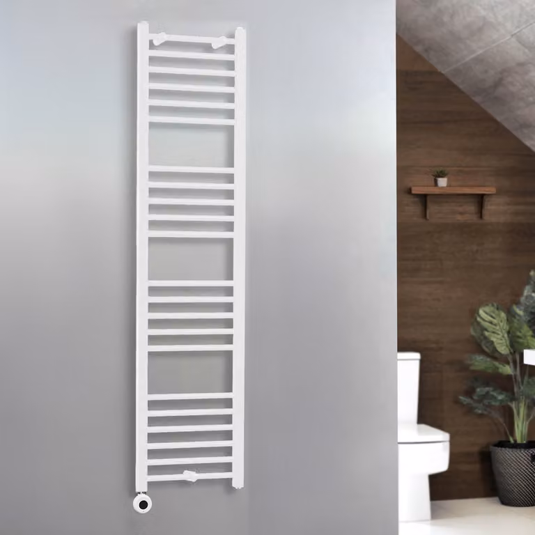 Scaldasalviette Elettrico ECOSO by Hudson Reed con Elemento Riscaldante Termostatico Cablato, Bianco, L: 40 cm, H: 160 cm