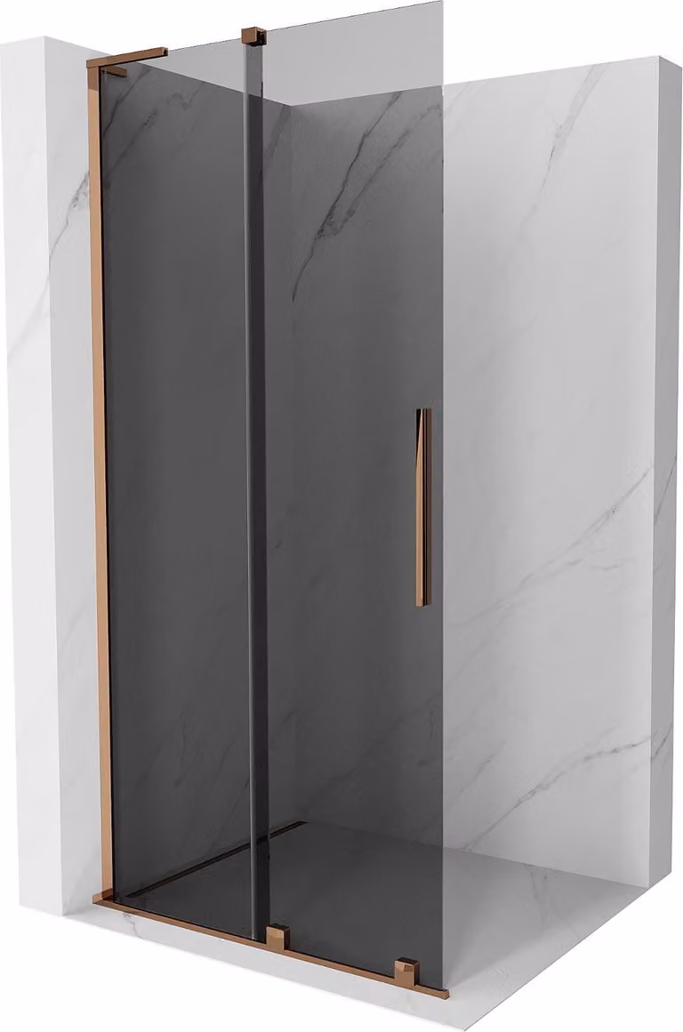 Mexen Velar L parete doccia scorrevole Walk-in 90 x 200 cm, grafite 8 mm, oro rosa - 871-090-003-43-60