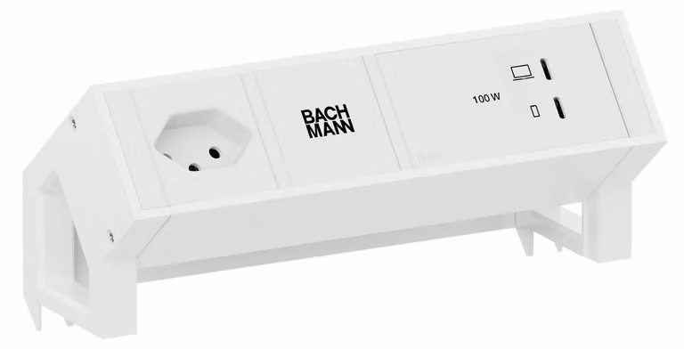 BACHMANN DESK2 bianco 1 presa di corrente 90°, 1 porta USB C/C 100 W, lunghezza 0,2 m, RAL 9010