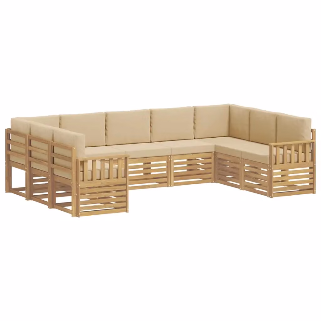 Set di divani da esterno vidaXL a forma di L composto da 7 pezzi in legno di acacia con cuscini bianchi e beige – 2