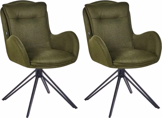 Set di 2 sedute imbottite Beliani in tessuto verde scuro con gambe in metallo nero stile retro e funzione girevole – 1