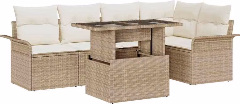 Set Divano da Giardino con cuscino 6 pcs Beige Poly Rattan