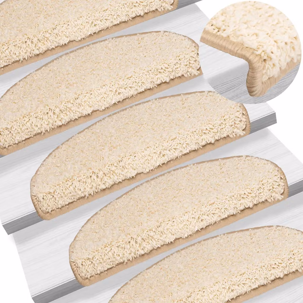 Set di 15 tappetini per scale semicircolari vidaXL, colore beige, antiscivolo e fonoassorbenti, L: 65 cm, P: 21 cm, H: 4 cm