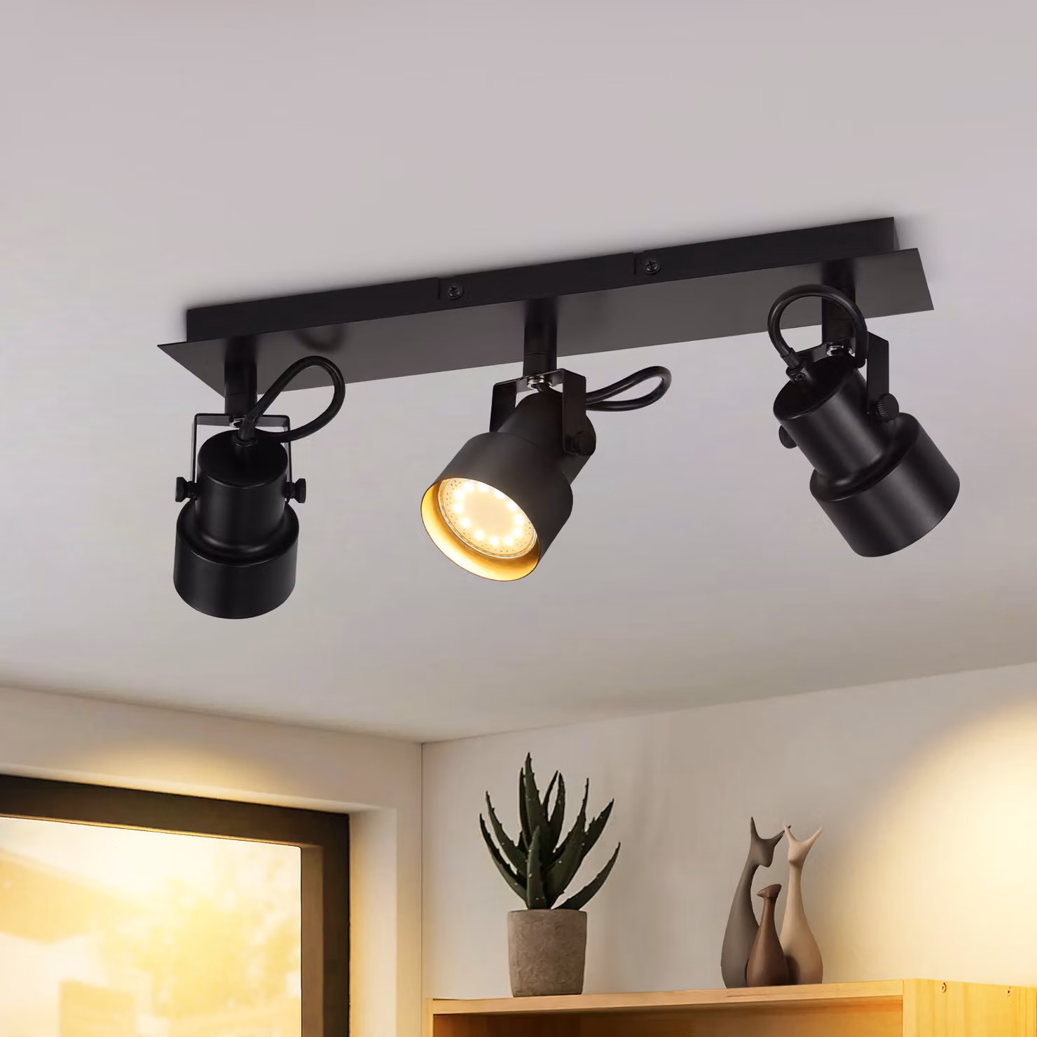 ZMH faretto da soffitto a 3 fiamme nero Faretto da soffitto ruotabile a 350° Faretto da parete GU10 Lampada da corridoio vintage Faretto retro industriale per soggiorno camera da letto cucina (senza lampadina)