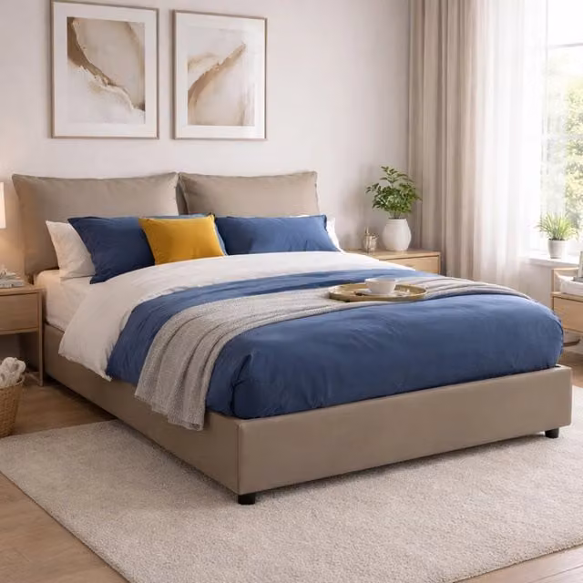 Letto matrimoniale contenitore Arzillo Talamo Italia con materasso incluso, rivestimento in ecopelle, colore Tortora, Materasso: 140 x 190 cm