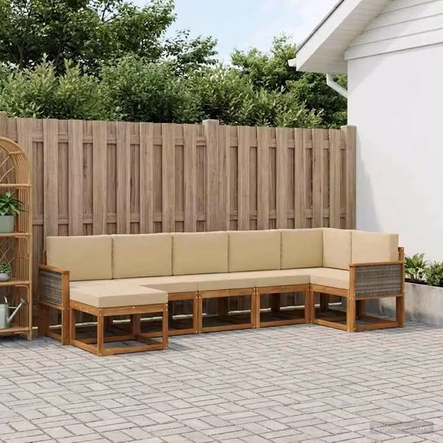Set di divani da esterno 7 pz Naturale e Beige Poliestere 3385389