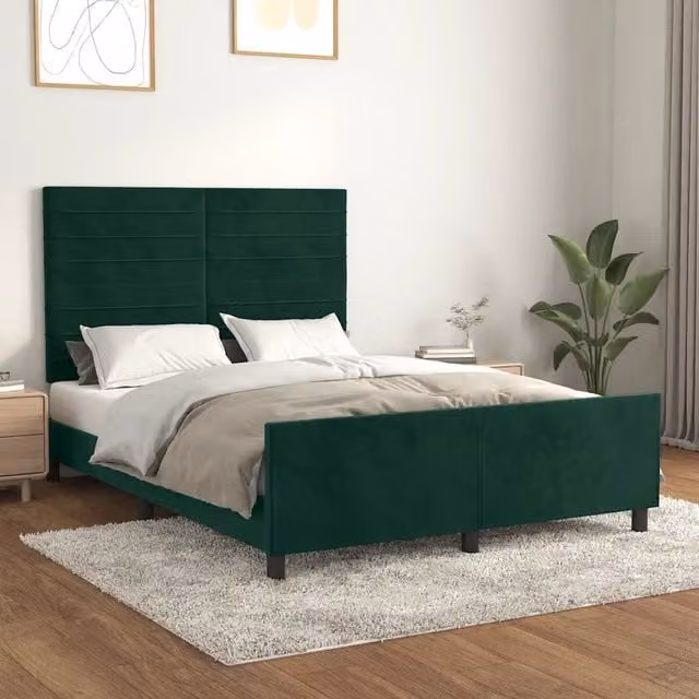 Giroletto vidaXL in velluto verde scuro con struttura in legno di larice e doghe, L/P/H: 140 x 190 x 128 cm – 1