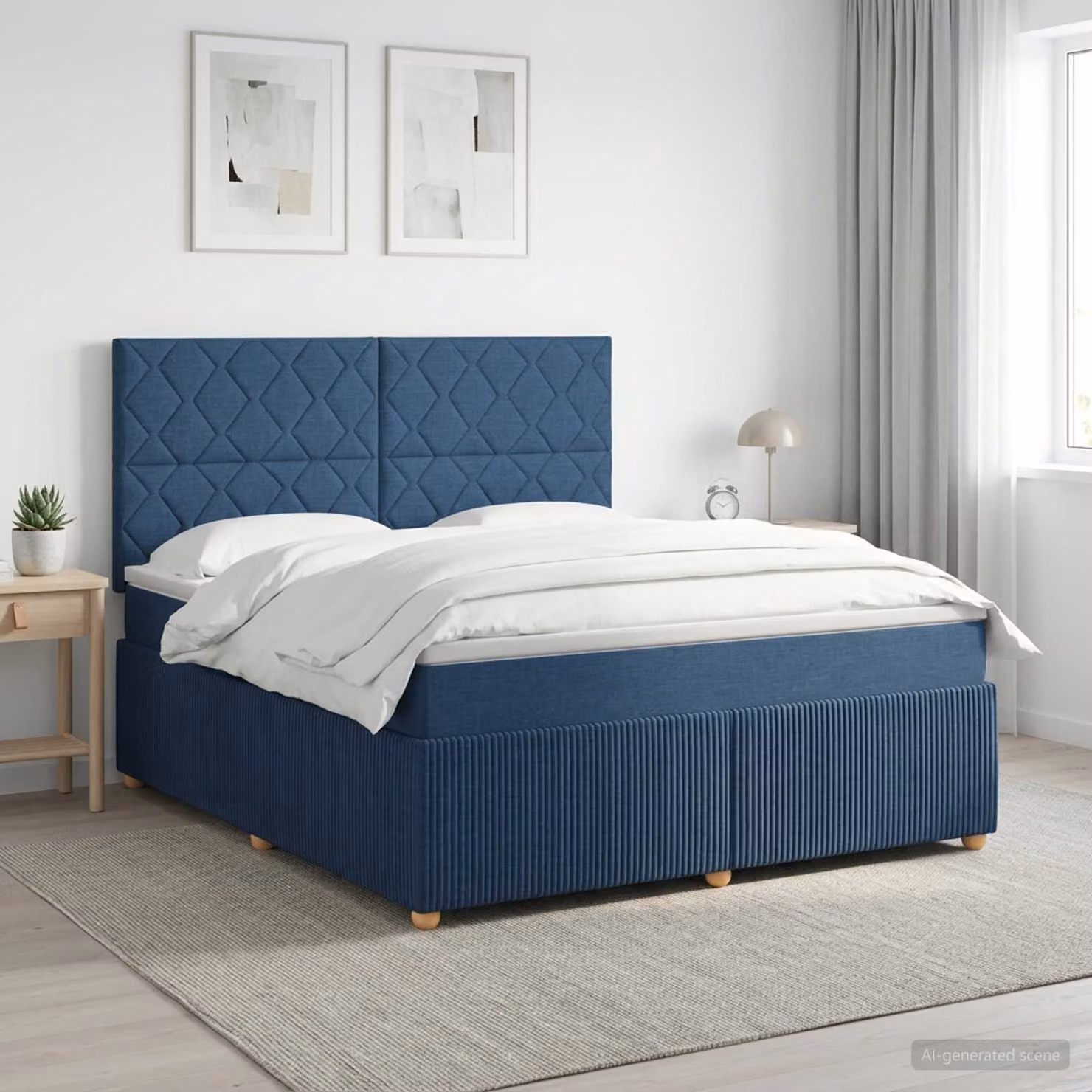 Letto box spring con materasso vidaXL in tessuto blu e bianco, L/P: 140 x 190 cm