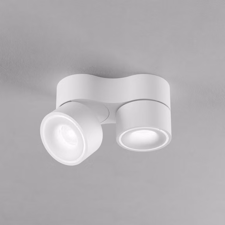 Egger Licht DLS Faretto LED Clippo Duo bianco/bianco DALI DTW a 2 luci Duo, dimmerabile, Bianco / Opale, Soggiorno / Sala da pranzo, Alluminio, Moderno