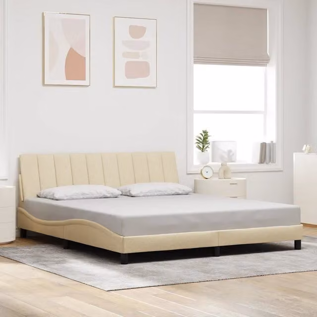 Letto Hanko vidaXL in tessuto beige con illuminazione sottostante e porta USB, L/P/H: 218 x 180 x 151 cm