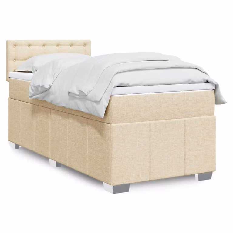 vidaXL Giroletto a Molle con Materasso in Tessuto Beige e Bianco, L/P: 100 x 200 cm
