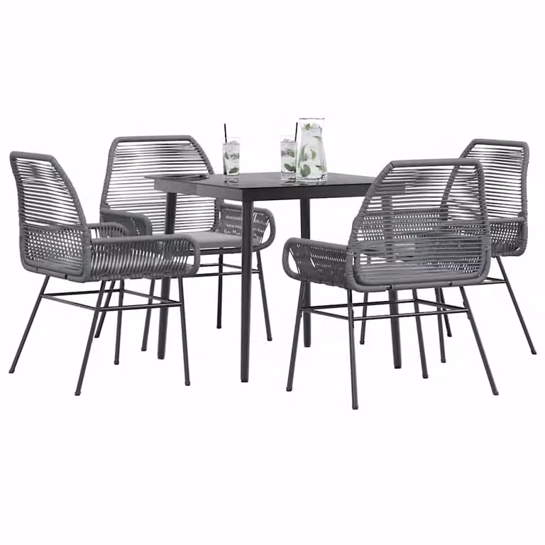 Set da pranzo da giardino vidaXL in polyrattan con tavolo in vetro e 5 sedie con cuscini, grigio e nero