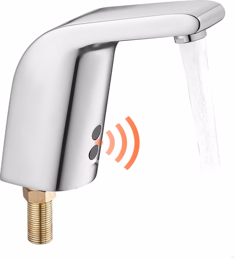 Rubinetto per lavabo Bagno - Rubinetto automatico a sensore - Touchless - Sensore a infrarossi - Installazione monoforo - Per acqua fredda - Funzionamento a batteria - Cromo