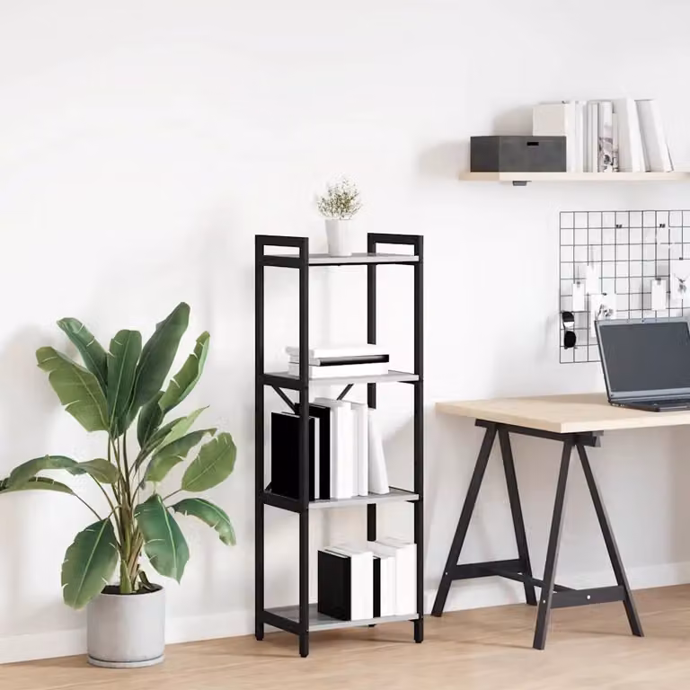 Libreria industrial vidaXL in MDF e metallo, Grigio e Nero, L 40 cm x P 30 cm x H 119 cm