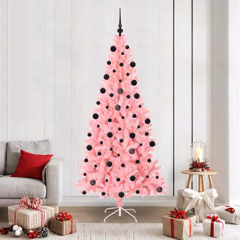 Albero di Natale moderno vidaXL rosa con luci LED bianco caldo in PVC, Altezza: 210 cm