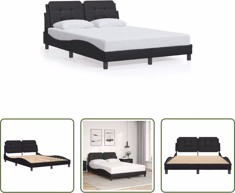 The Living Store Struttura letto con testiera nera 140x200 cm in ecopelle