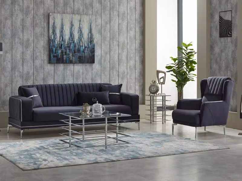 Couchgarnitur Dreisitzer Polstersofa Stoffsofa 2tlg Grau Sofa Sessel