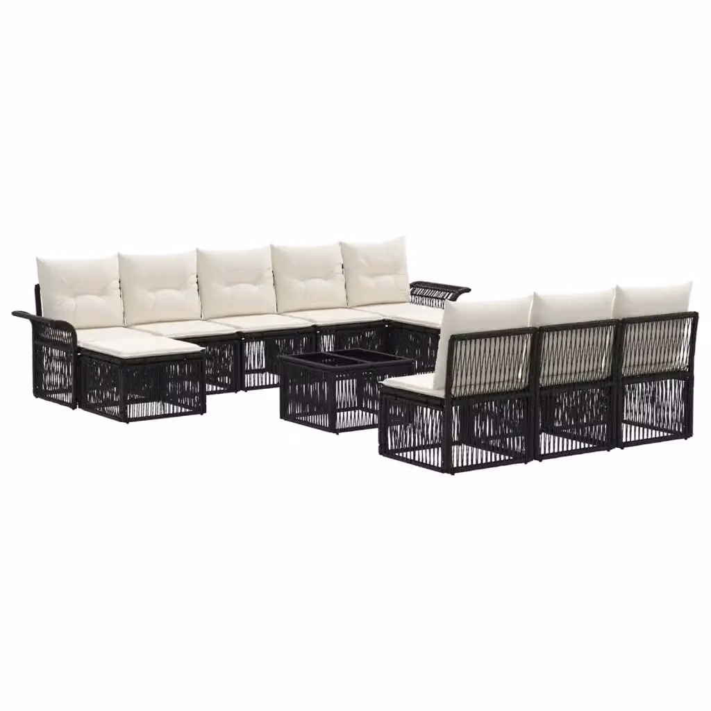 Set Divano da Giardino vidaXL a Forma a U in Polyrattan Nero con 11 Pezzi e Cuscini Inclusi – 2