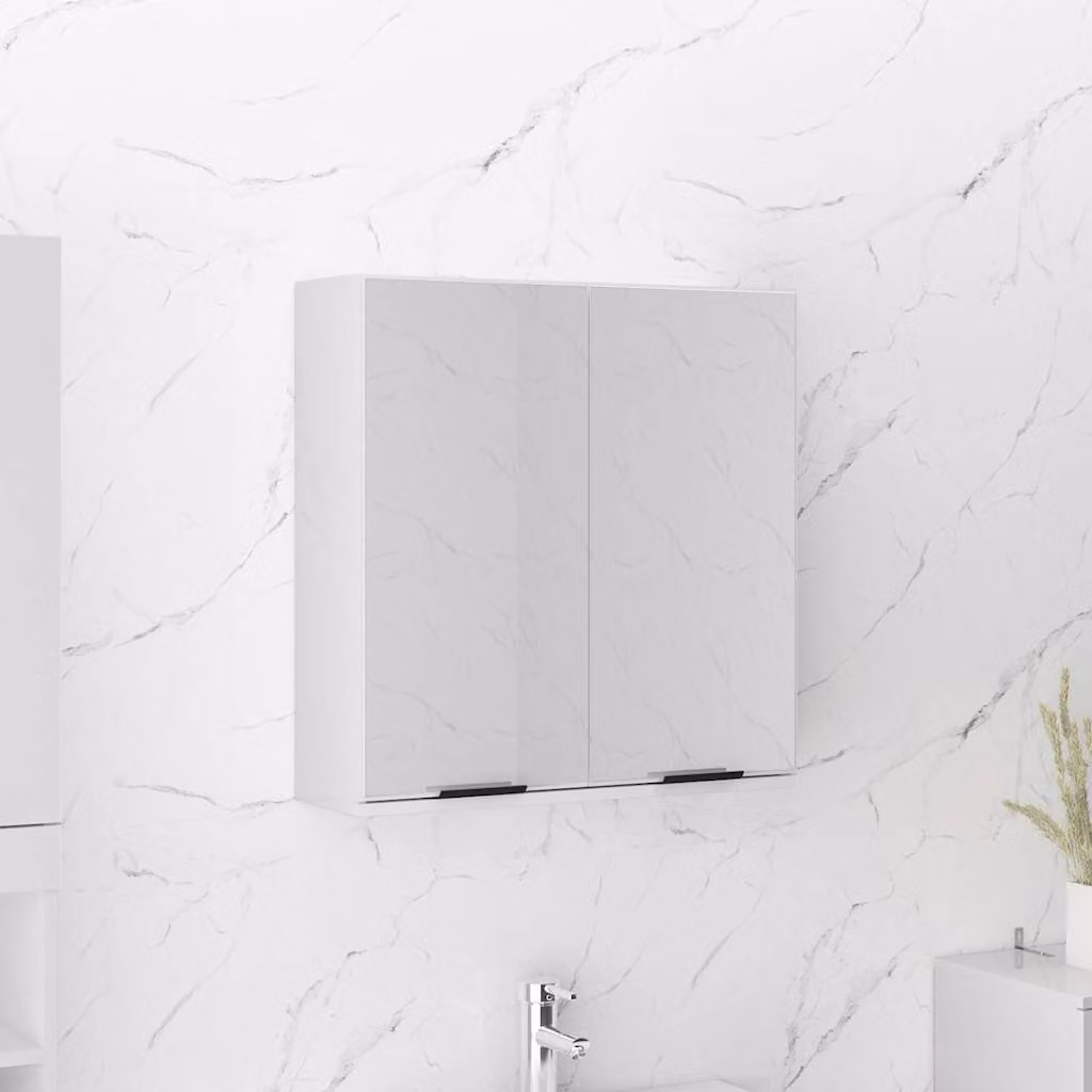 vidaXL Armadietto a Specchio da Bagno Bianco Lucido 64x20x67 cm