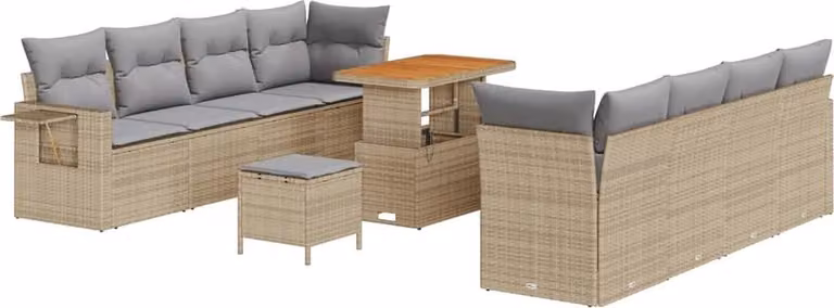 Set Divano da Giardino con cuscino 11 pcs Beige Poly Rattan
