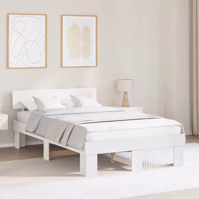 Struttura letto in pino massello bianco vidaXL L: 138 cm, P: 198 cm, H: 200 cm