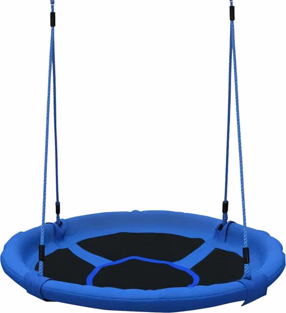 Altalena a nido rotonda Homcom per bambini, ideale per interno ed esterno, blu e nera, L: 100 cm, H: 180 cm