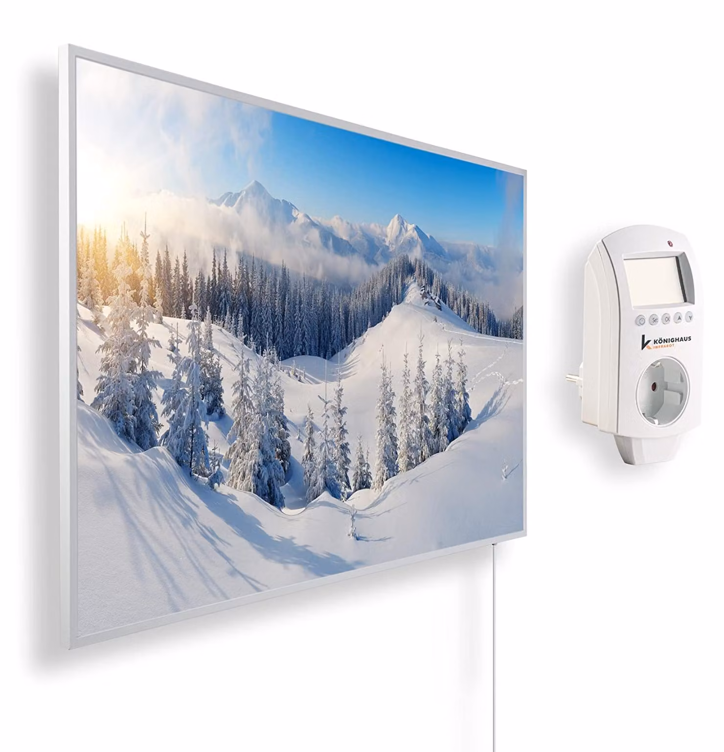 Riscaldatore a infrarossi, potenza 300 Watt - Motivo: paesaggio innevato - Dimensioni: 1,8 x 50 x 60 cm - Elettrico - Per uso interno