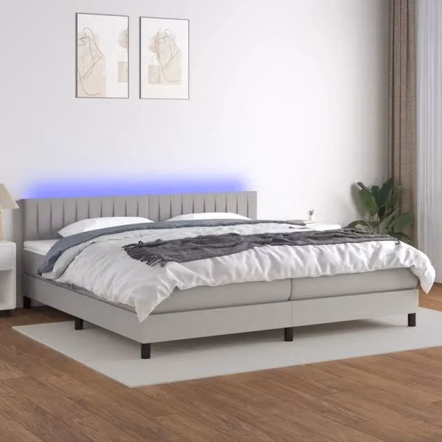 Letto a molle con illuminazione LED e porta USB vidaXL in tessuto grigio e bianco L 200 cm x P 200 cm