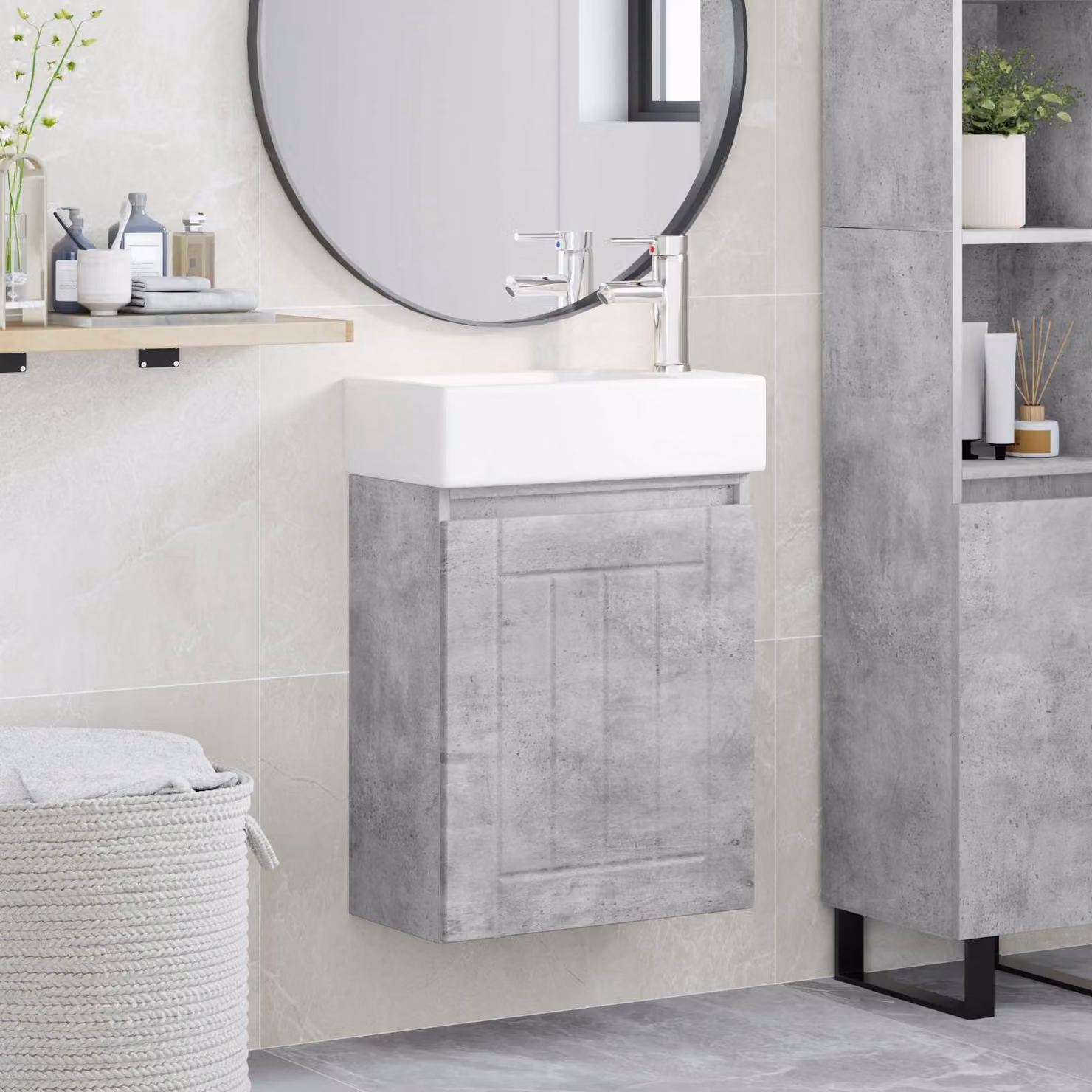 Mobile bagno moderno vidaXL con rubinetto, Grigio e Bianco, L: 45,5 cm, P: 25,5 cm, H: 84 cm