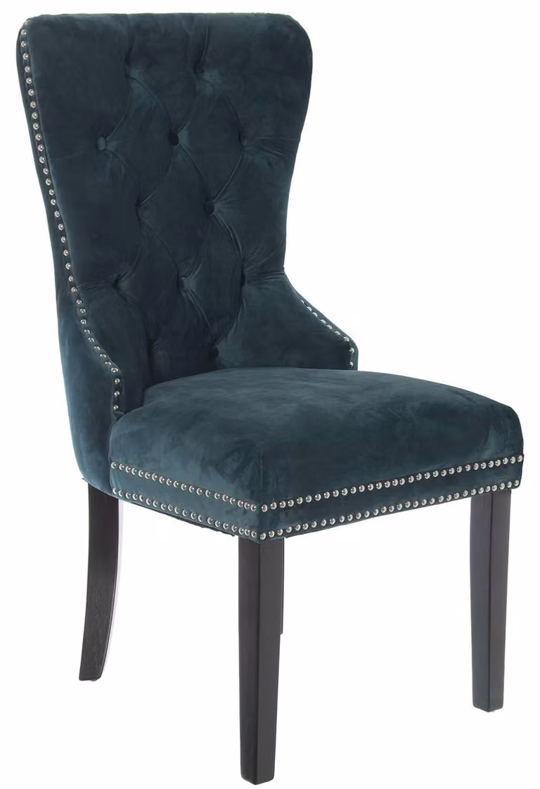 Set di 2 poltrone in velluto con gambe in legno, colore blu, dimensioni 52x63x100 cm