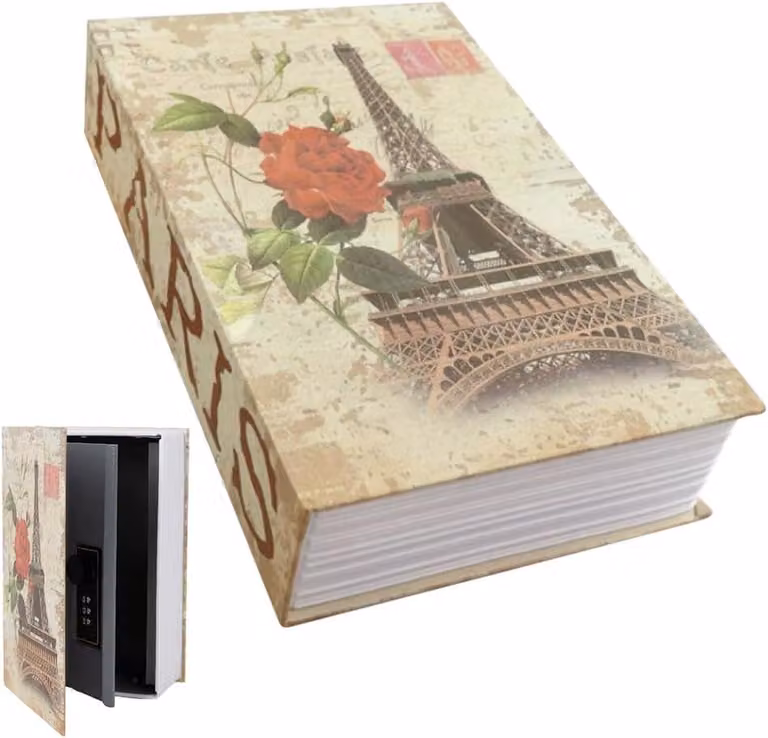 Cassaforte con serratura a combinazione, dimensioni 24 x 15,5 x 5,5 cm, design ispirato alla Torre Eiffel, ideale per denaro e gioielli