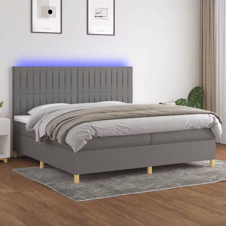 Letto con Materasso e Illuminazione LED vidaXL in Tessuto Grigio, L 200 x P 200 x H 128 cm