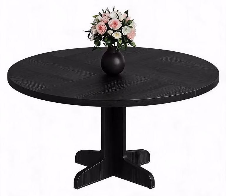 Tavolo rotondo da pranzo - Tavolo per la sala da pranzo - Diametro 119 cm - Adatto per 4-6 persone - Struttura in legno - Gambe sagomate - Design moderno - Colore nero