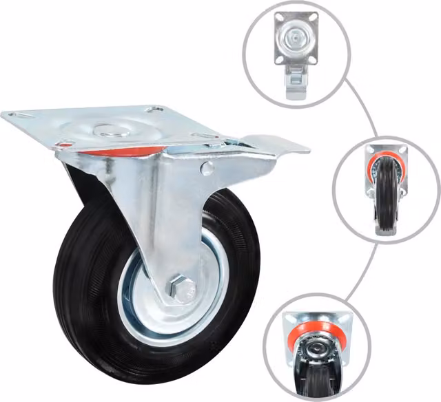 Set di 32 ruote girevoli vidaXL in gomma e zinco galvanizzato, colore nero, diametro: 125 mm