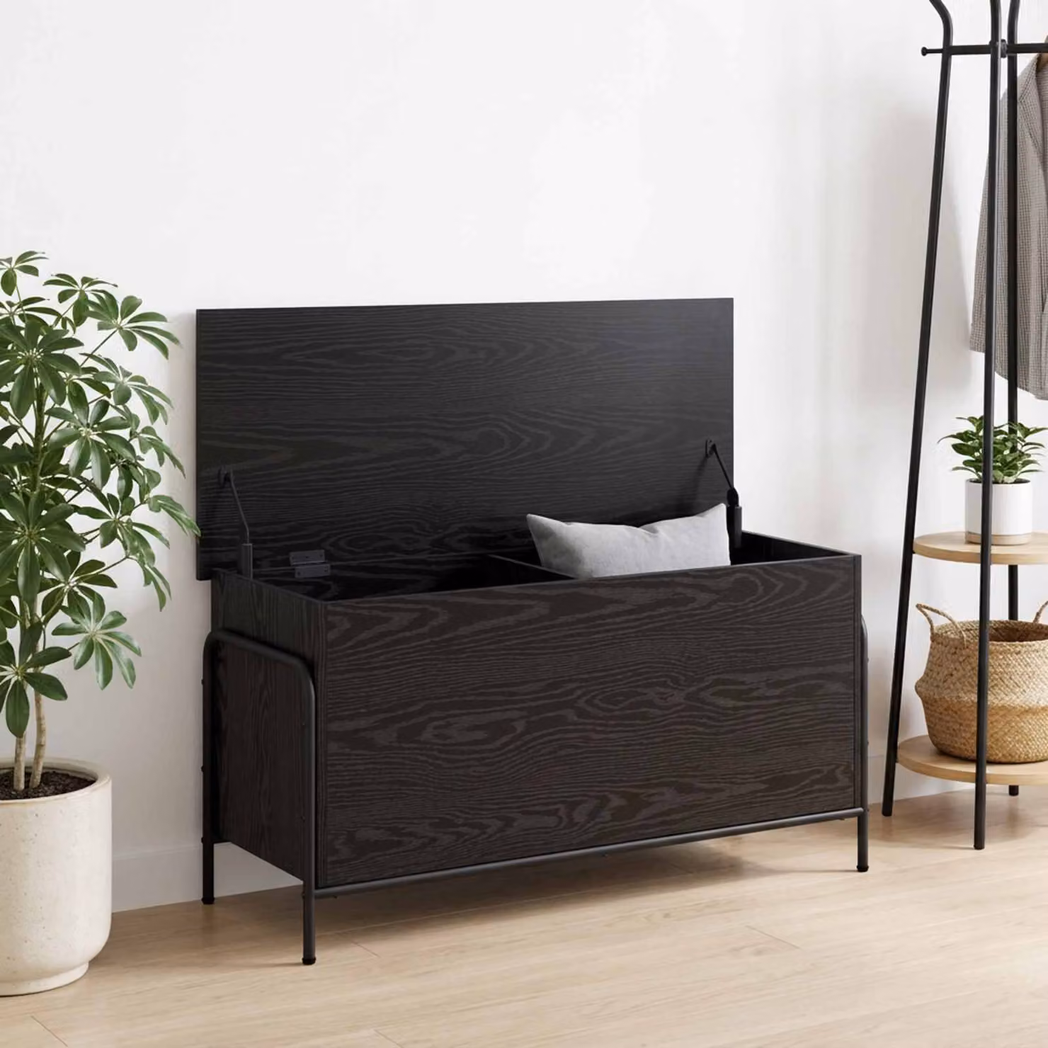 vidaXL Scatola di Stoccaggio Moderna in Legno e Metallo, Colore Nero, L 80 x P 40 x H 49,5 cm