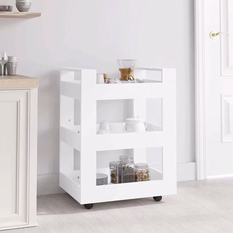 vidaXL Carrello da Cucina Moderno Bianco in Legno con Ruote L 60 cm, P 45 cm, H 80 cm