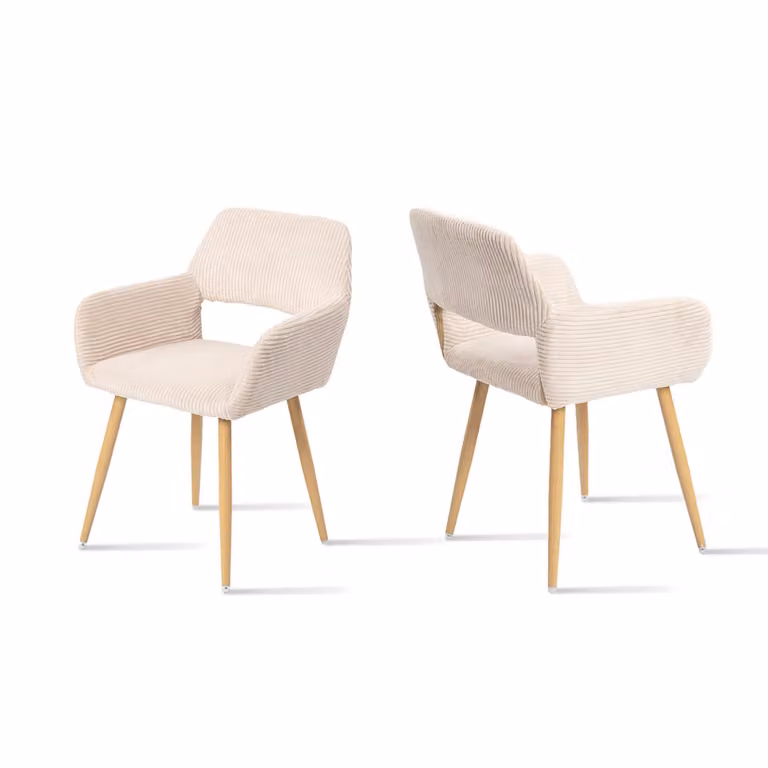 Meubles Cosy Set da 2 poltrone da sala da pranzo in stile scandinavo in velluto a coste beige – CROMWELL