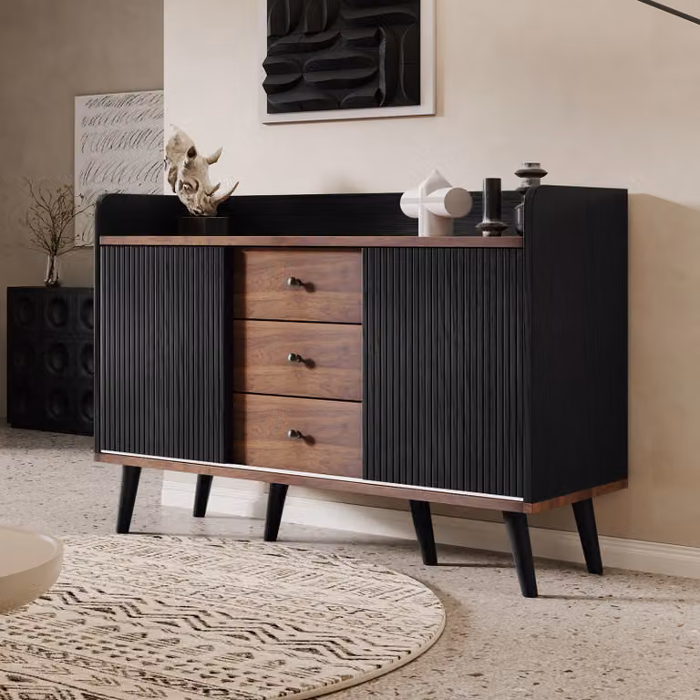 Cassettiera Merax con 3 cassetti e 2 ante, credenza con ripiani regolabili, larghezza 117,5 cm, nero