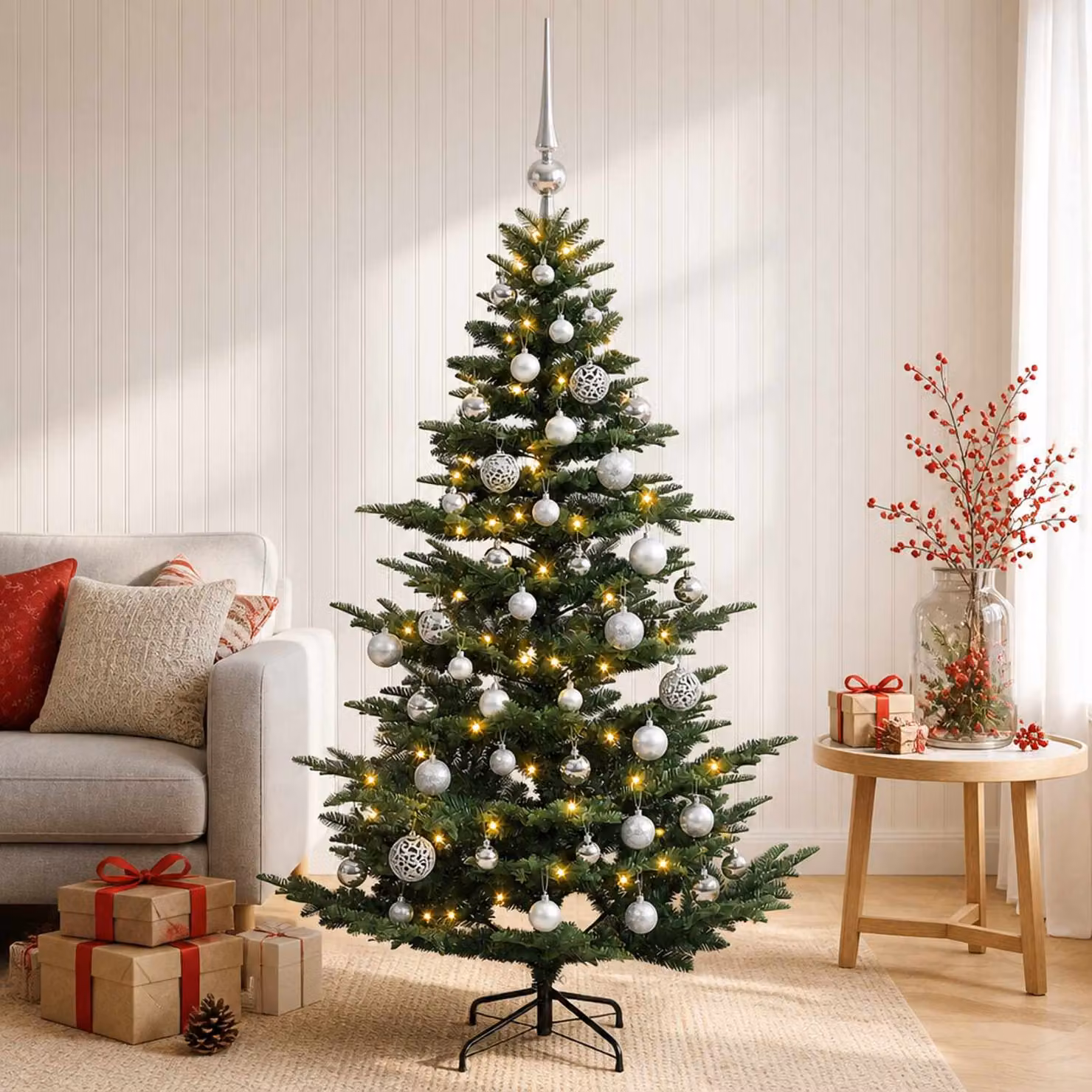 vidaXL Albero di Natale artificiale con palline 120 cm 150 LED