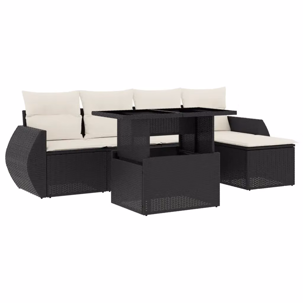 vidaXL Set Divano da Giardino 6 pz in Polyrattan Nero con Cuscini e Tavolino da Esterno – 2