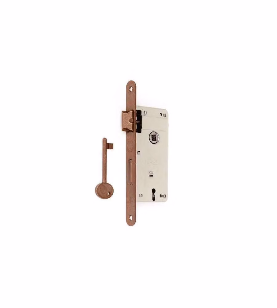 Serratura a foro 60mm in acciaio bronzato con chiave inclusa