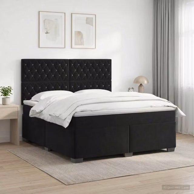 Letto box spring con materasso vidaXL in velluto nero L: 140 cm, P: 200 cm