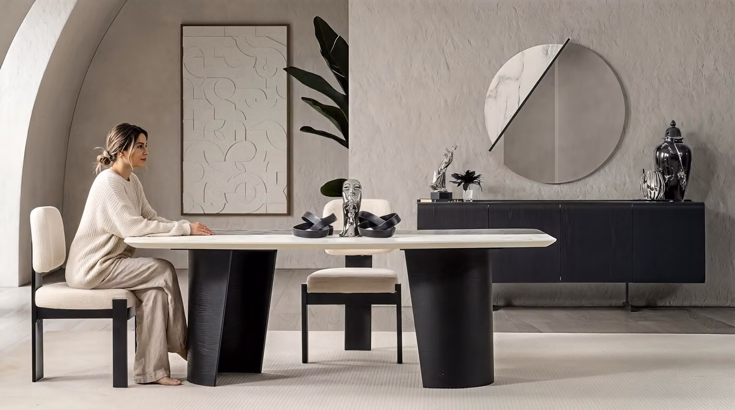 Set da mobile contenitore, specchio da parete, design moderno, nero, elegante, lusso