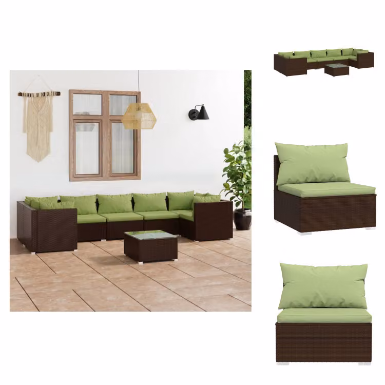 vidaXL set salotto da giardino 8 pezzi con cuscini in poly rattan marrone - Set di mobili da giardino