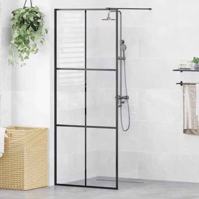 Parete Doccia Walk-in in Vetro Trasparente ESG Nera 80x195 cm