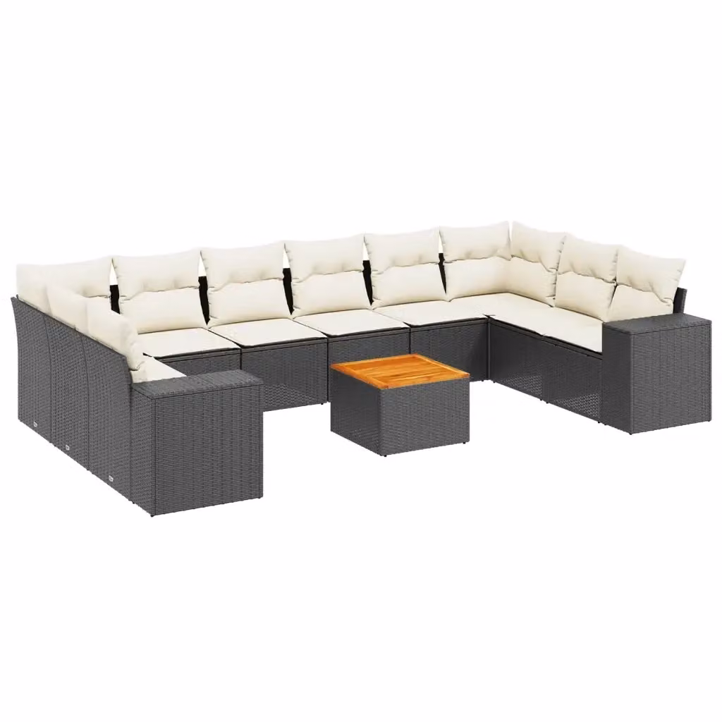 vidaXL Set Divani da Giardino a L 11 pz in Polyrattan Nero con Cuscini e Tavolino da Esterno – 2
