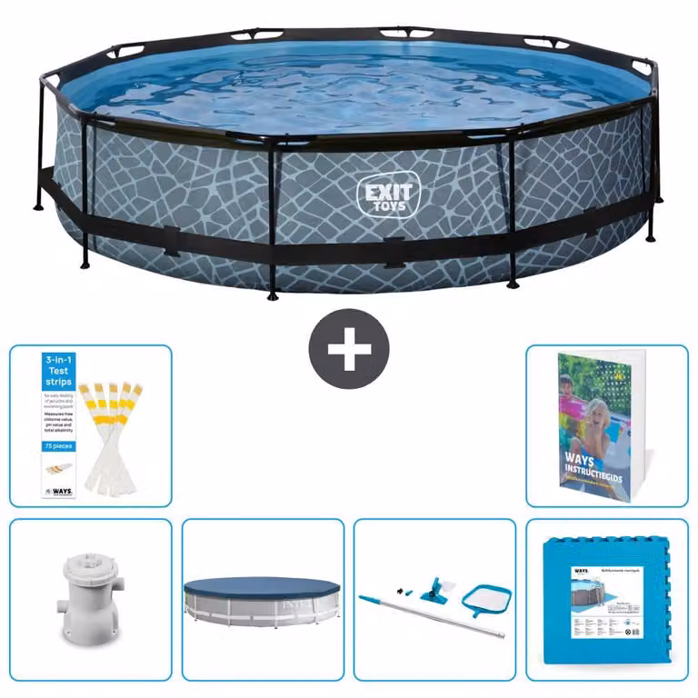 Piscina fuori terra - Design effetto pietra - 360x76 cm - 5 pezzi - Modello S191